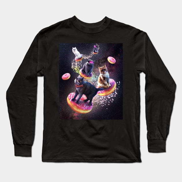 Galaxy Cat Donut - Space Cats Riding Donuts Long Sleeve T-Shirt by Random Galaxy